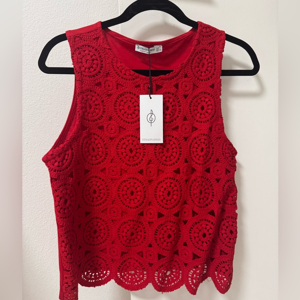 Stravidarius Red Crochet Blouse